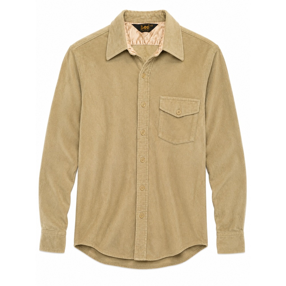 Vintage 70s Lee Made in USA Tan Velvety Moleskin Button Down Shirt Men's Small